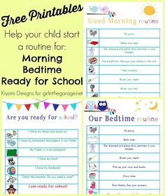 a printable morning routine for kids with the words, free printables and instructions