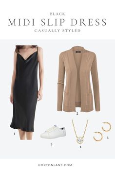 This little black dress is perfect for a date night, wedding guest dress, everyday chic style, and casual wear! The best part is if you size up, you can wear it as a maternity dress! Fashion Inspiration Board, Midi Slip Dress, Everyday Chic