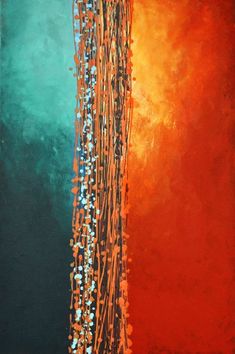 an abstract painting with orange and green colors