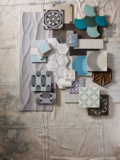 an arrangement of different shapes and sizes of tiles