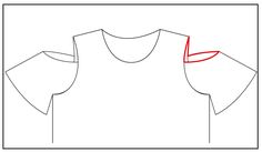 the front and back view of a top with an arrow drawn in red on it