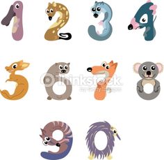 the number six with different animals and numbers on white background stock photo - image 3497