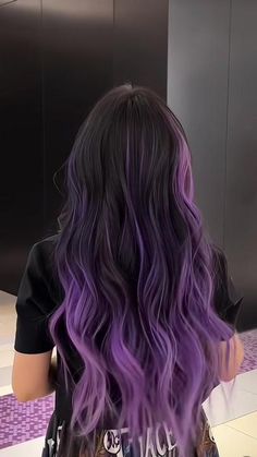 Lavender Balayage On Black Hair, Half Purple Hair Underneath, Cute Purple Hair Ideas, Purple And Brown Hair Ideas, Hair Color Ideas Lavender, Hair Dye Ideas Color, Different Hair Colors For Brunettes, Black To Purple Ombre Hair, Light Purple Balayage