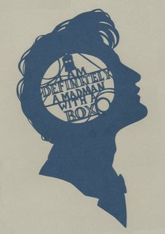 a blue silhouette of a person's head with the words, i am definitely a madman in a box