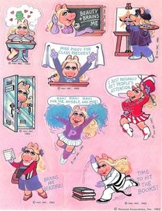 the three muppets sticker sheet is shown in pink and has various cartoon characters