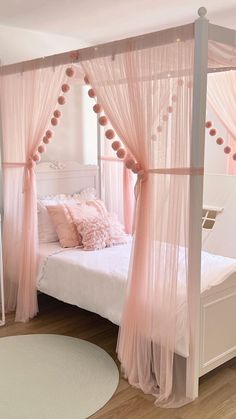 Home Decor Wonderful Childern Bedroom Ideas Bed Drapes Canopy, Poster Bed Curtains, Poster Bed With Curtains, Four Poster Bed With Curtains, Pink Canopy Bed, Bed With Curtains, Idea Bilik Tidur, Luxury Dorm, Pink Canopy