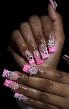 Nail Ideas With Charms, Shorts Nails, Nails Girly, Bday Nails, Girly Acrylic, Nails Gel Nails, Hard Nails