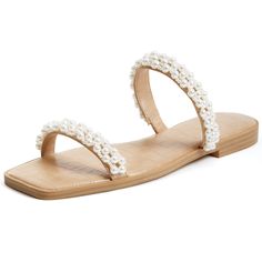 PRICES MAY VARY. [Feature]: Summer dressy sandals for women, exquisite two strap flats sandal decorated with sturdy pearl beaded, retro& fashion square open toe, low wedge heel, fancy women flat shoes [Style]: Pear Strap slip on sandals, unique dual pearl band sandal, cute and elegant walking sandals for every women, a must-have item in your everyday wardrobe [Comfortable]: These slip on slide slippers are composed of soft vegan leather. Comfortable and easy to match, convenient to slip on, and Flat Shoes Style, Elegant Walking, Womens Flat Sandals, Bride Sandals, Flat Sandals Wedding, Wedding Shopping, Pearl Sandals, Nude Flats, Strap Flats