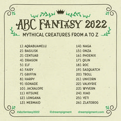 a poster with the names and dates of fantasy shows in green on a white background