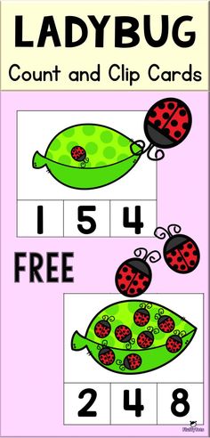 ladybug count and clip cards for numbers 1 - 4 with ladybugs on them