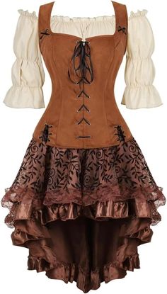 PRICES MAY VARY. Women's renaissance pirate shirts blouse and vest with eyelets and ribbons at the front and ties at the back to adjust the size and fit perfectly over the bodice. Women Pirate shirts Renaissance Vest set Costume ：polyester spandex Soft faux fleece fabric Women Pirate shirts set Renaissance Vest Viking Steampunk Cosplay Costume Peasant Bodice Lace-up Waistcoat Halloween black wine red beige dark blue vest brown vest coffee vest This Renaissance shirts Pirate vest set is perfect f Medieval Dress Peasant, Corset With Skirt, Medieval Costume Women, Steampunk Corset Dress, Costume Viking, Irish Dress, Pirate Dress, Female Pirate Costume, Steampunk Dress