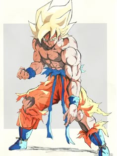 a drawing of gohan from the dragon ball game, with his arms outstretched and legs crossed