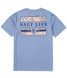 From Salt Life&#x2C; this T-shirt features:Classic fitCrew necklineShort sleevesSalt Life logo above patch pocket on the left side of chestLarge logo graphic and verbiage on the backPullover constructionUV 30 sun protectionAntimicrobial&#x2C; quick drying and moisture-wickingPolyester/spandexMachine wash/tumble dryImported. Surf Shop Shirts, Salt Life Shirts, Dark Blue Shirt, Jungle Vibes, Ron Jon Surf Shop, Life Logo, Cat Mom Shirts, Salt Life, Mens Tee Shirts