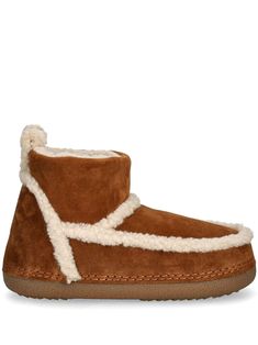 camel brown sheepskin/suede shearling slip-on style embroidered logo to the rear pull-tab at the heel round toe flat rubber sole Sheep Skin, Chanel 2, Low Boots, Iconic Bags, Boots Brown, Boots Fall, Flat Boots, Ballet Flat Shoes, Pump Sandals