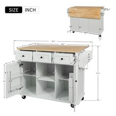 a kitchen island with two drawers and a cutting board on the top, side by side