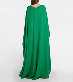 Caped Cady Couture Gown in Green - Valentino | Mytheresa Valentino Gowns, Couture Gown, Silk Gown, Couture Gowns, Metallic Leather, Invisible Zipper, Valentino Garavani, Floor Length, Bodice