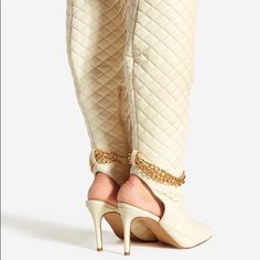 Heeled Boots With Gold Chains And Heel Cutout Cream Boots, Knee Length Boots, Gold Chains, Heeled Boots, Block Heels, Bootie Boots, Ankle Boots, Women Shoes, Cream