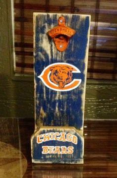 chicago bears wooden sign sitting on top of a table