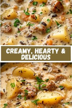 two pictures of creamy hearty and delicious soup