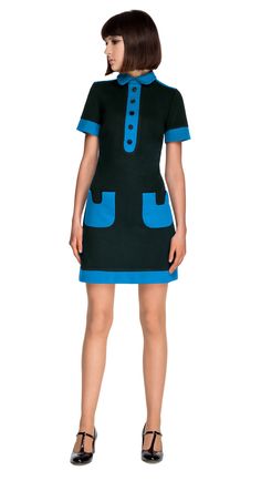 Fall Dress Trends, 60s Outfits, Sixties Style, Vintage Fashion 1960s, Pixie Bob Hairstyles, Dress With Collar, Sixties Fashion, Black Turquoise, 60s Mod