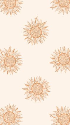 an orange and white wallpaper with sunflowers in the middle, on a light pink background