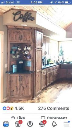 a kitchen with wooden cabinets and lots of counter space in the center is featured on instagram