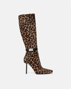 Leopard Slice Knee-High Boots 105 mm Versace Boots, Faster Pussycat, Study Fashion, Versace Women, Leopard Boots, Booties For Women, Brand Deals, Womens Designer Boots, Girl Boots