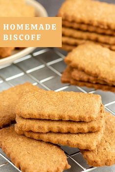 homemade biscuits cooling on a rack with text overlay that reads homemade biscoff