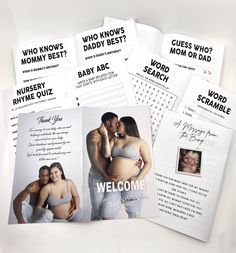 the birth announcement is displayed on top of several pamphlets for parents and their babys