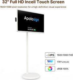 an advertisement for the appolosign brand is displayed on a white stand with black background