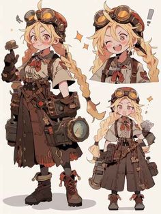 an anime character with blonde hair and steampunks