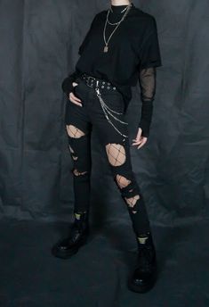 Clothing Style Reference, Goth Enby Outfits, 90s Punk Fashion Soft Grunge, 80s Goth Mens Fashion, Blue Gothic Outfit, Emo Cowboy Outfit, Eboy Outfit Ideas, Punk Aesthetic Outfits Men