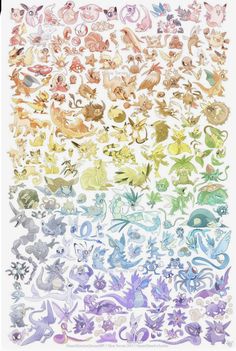 an image of many different colored pokemons in the same color and size as well as numbers