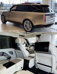 the inside and outside view of a luxury car, which has been modified to look like an suv