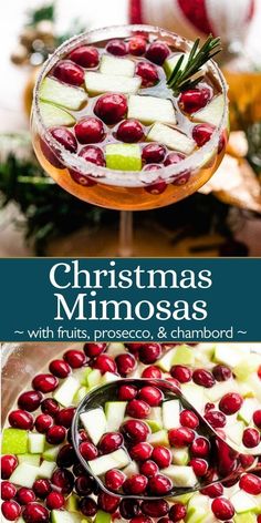 christmas minosas with apples, pomegranate and cranberries