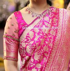 Sleeves Elbow Sleeve Blouse Designs, Benaras Blouse Designs Latest, Elbow Sleeves Design For Blouse, Silk Blouse Sleeves Design Latest, Blouse Ideas For Silk Sarees, Paithani Saree Blouse Pattern, Blouse Embroidery Designs Silk, Silk Blouse Designs Indian, Paithani Blouse Designs Latest