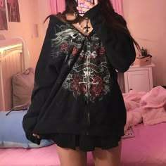 914679547-9 Aesthetic Coat, Y2k Fall Outfits, Harajuku Sweatshirt, Gothic Grunge, Grunge Goth, Cropped Tops, Zip Up Hoodies