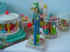 an assortment of toys and games on a table