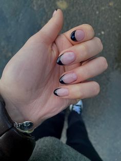 French Manicure With Black, Gold Nails French, French Nails Black, Gold Gel Nails, Black French Nails, Black Gold Nails, Hoco Nails, Formal Nails, Work Nails