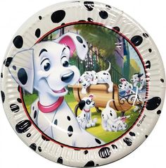 a paper plate with dalmatian dogs on it