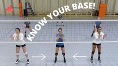 four girls are playing volleyball on an indoor court with the words know your base below