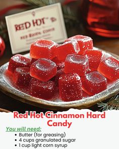 red hot cinnamon hard candy on a plate