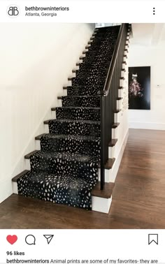 the stairs are decorated with black and white designs