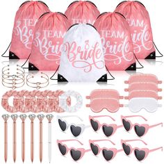 the bride and groom gift set includes sunglasses, headbands, eyeglasses, ring binders