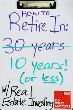 a sign that says how to refire in 30 years 10 years or less real estate investing