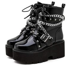 Witchy Shoes, Witchy Boots, Chain Boots, Shoes Gothic, Goth Platforms, Boots Goth, Witch Shoes, Body Dimensions, Witch Boots