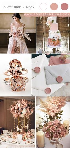 a collage of pink and white wedding colors