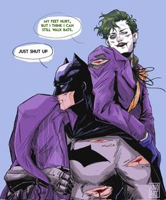 the joker and batwoman are hugging each other in this comic book page, with one being