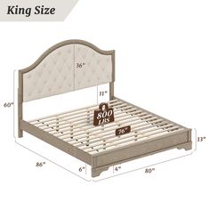 the king size bed frame is shown with measurements for each mattress and headboard,