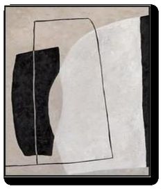 an abstract painting with black and white lines on the bottom half of it, against a white wall